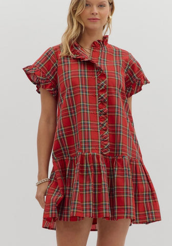 Lillian Plaid Mini Dress - Red