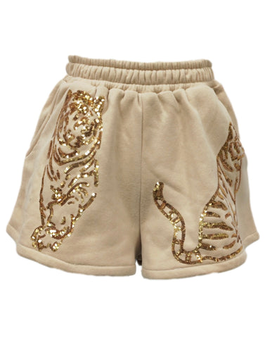 Queen of Sparkles - Beige & Gold All Over Tiger Short