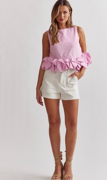 Founders Ct Bubble Hem Top - Baby Pink