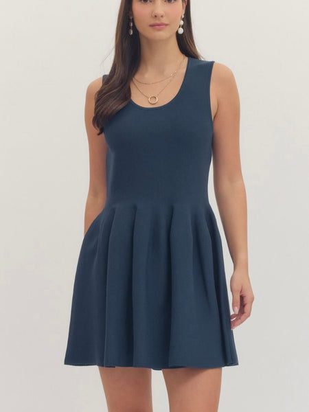 Olivia Solid Dress - Navy