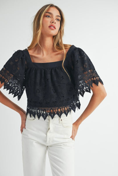 Mable - Crochet Lace Top - Black