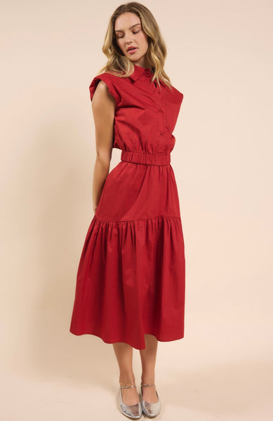 Sadie & Sage - Shades On Midi Skirt Set - Poppy Red