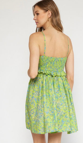 Foucher St Floral Dress - Chartreuse