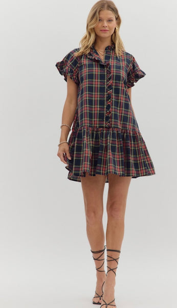 Lillian Plaid Mini Dress - Navy