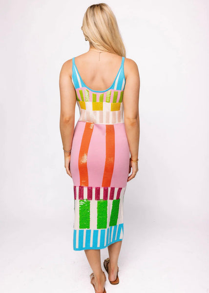 Queen of Sparkles - Colorblock Stripe Knit Midi Dress