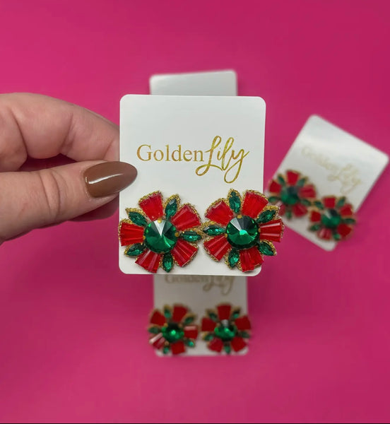 Golden Lily - Christmas Bead Burst Stud Earrings