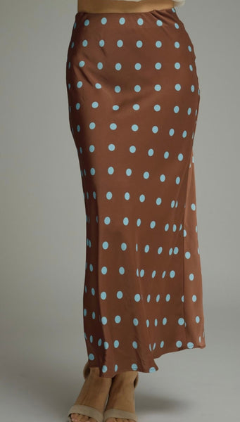 Elle Polka Dot Satin Skirt - Brown