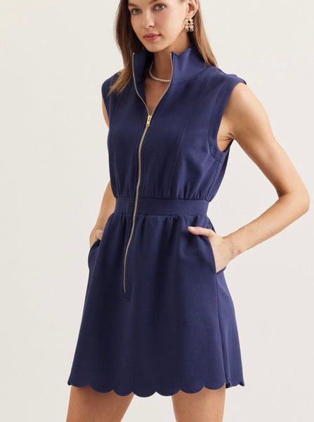 Rosalie Scallop Mini Dress - Navy