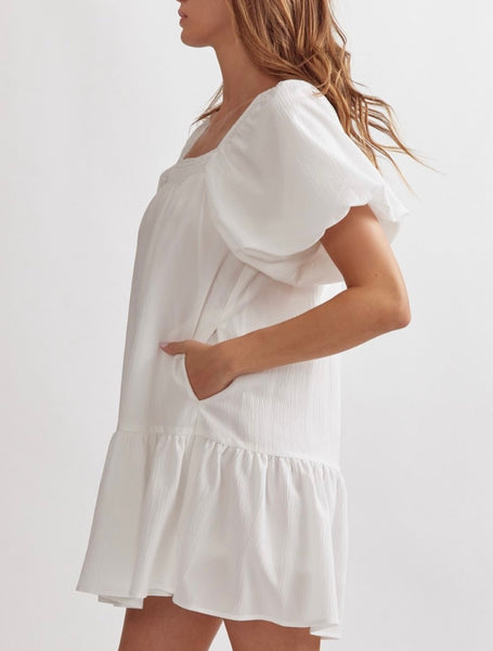 South Dakota Puff Sleeve Dress - Off White