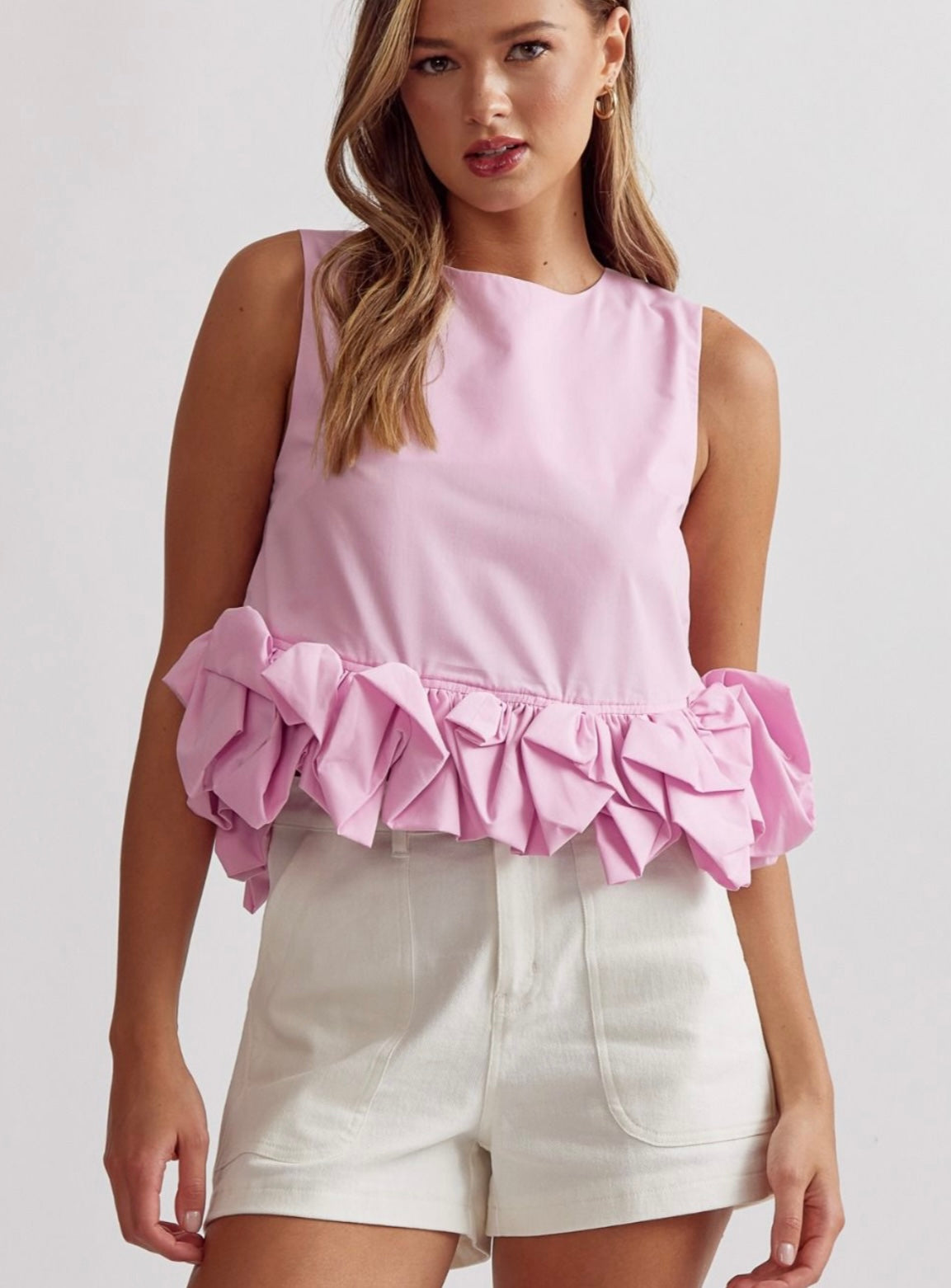 Founders Ct Bubble Hem Top - Baby Pink