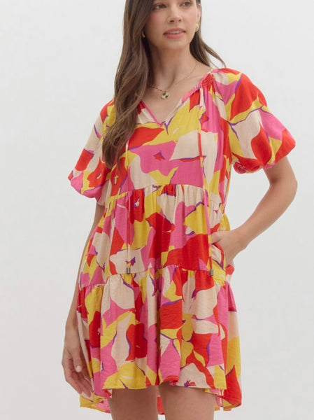 Charlotte Puff Sleeve Dress - Red