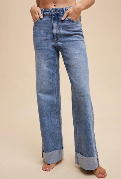 Crestview 90's High Rise Straight Leg Cuffed Denim