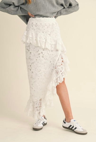 Mable - Floral Crochet Lace Maxi Skirt - Off White