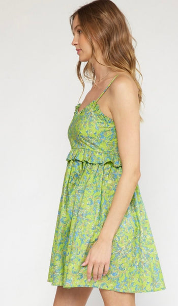 Foucher St Floral Dress - Chartreuse