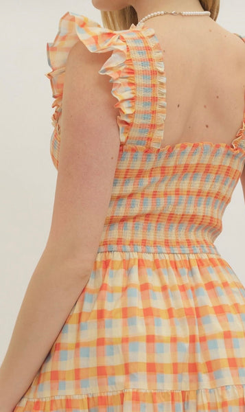 Skylar Gingham Midi Dress - Ecru
