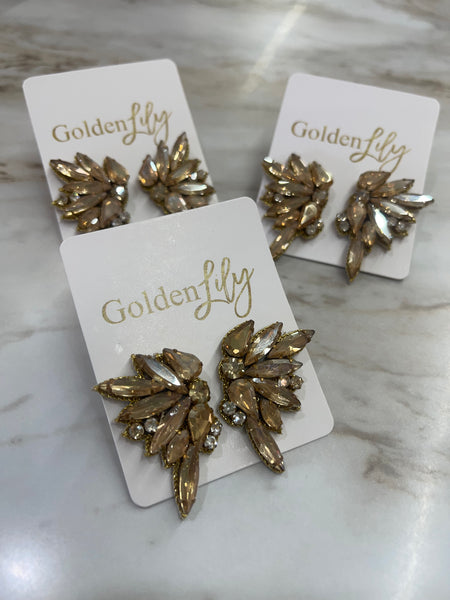 Rhinestone Wing Earrings - Gold