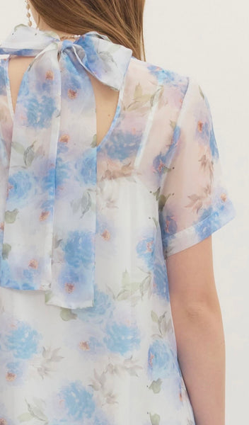 Alana Sheer Floral Midi Dress - Blue