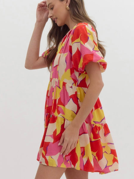 Charlotte Puff Sleeve Dress - Red