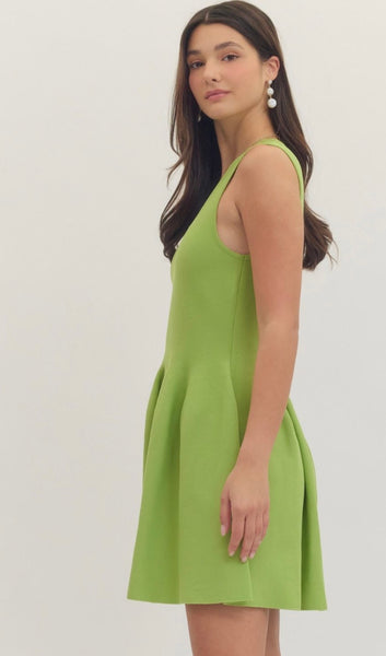 Olivia Solid Dress - Green Tea