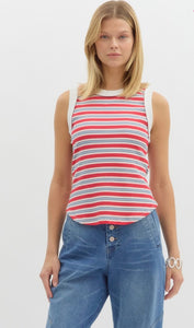 Earnest Ave Stripe Tank - Red