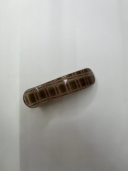 Olive Pink Plaid Clips