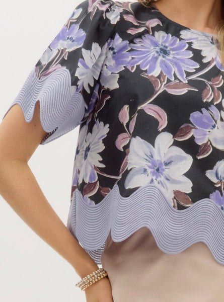 Victoria Scallop Hem Top - Black