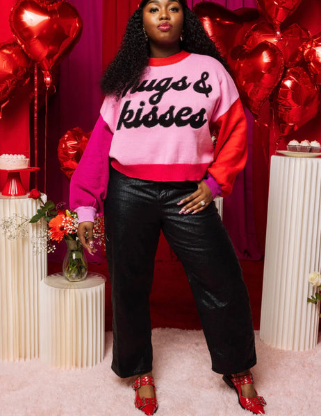 Queen of Sparkles - Pink Colorblock Hugs & Kisses Sweater