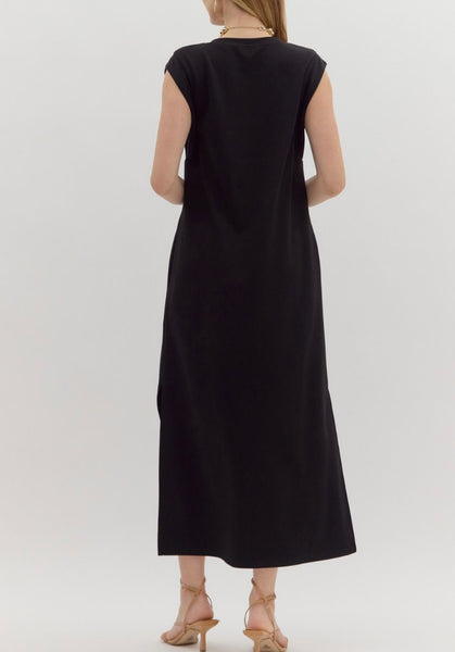 Adeline Solid Midi Dress - Black