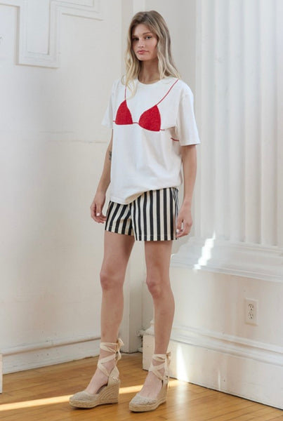 Caviar Print Bikini Graphic Tee - Red