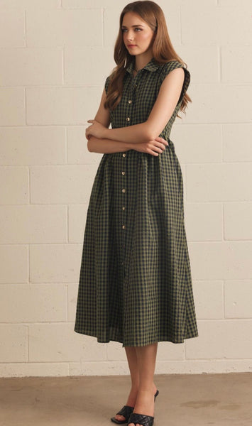 Kyle Gingham Midi Dress - Olive