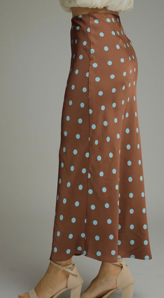 Elle Polka Dot Satin Skirt - Brown