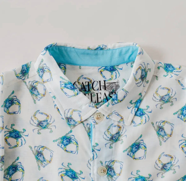 Blue Crab Men’s Short Sleeve Collared Shirt