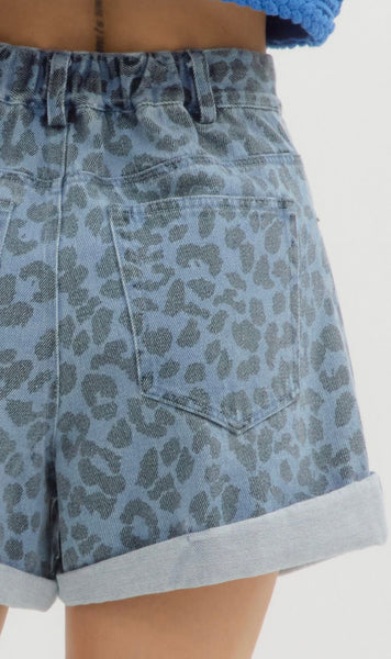 Filmore Ave Leopard Denim Shorts - Blue