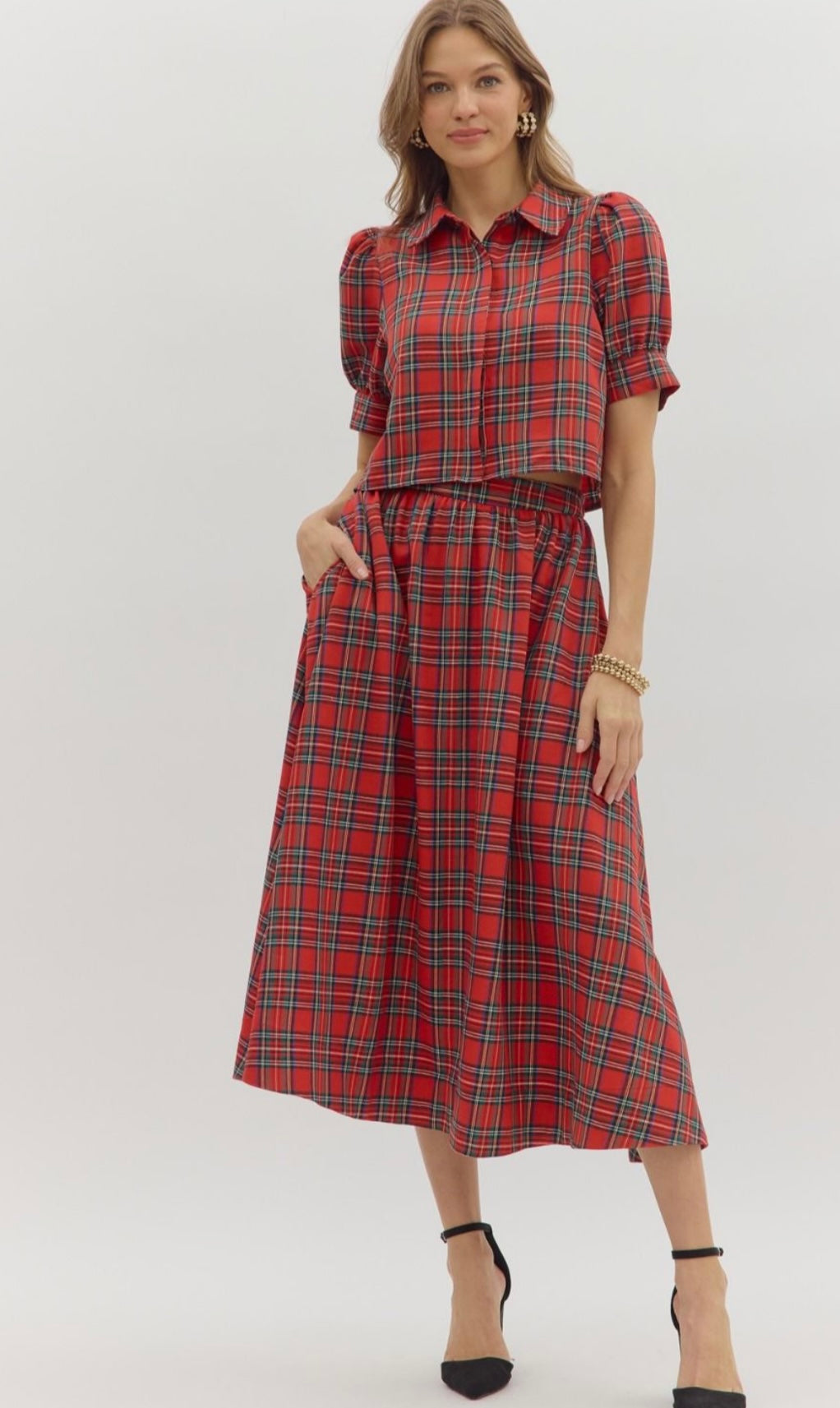 Ruby Midi Skirt Set - Red