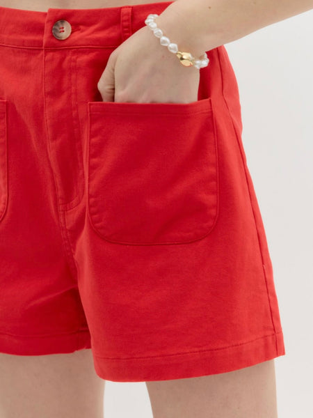 Olivia Patch Pocket Shorts - Red