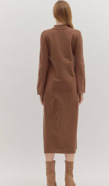 Maria Midi Mock Neck Dress - Coffee