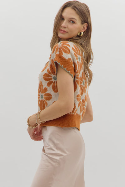 Sophie Retro Floral Top - Rust