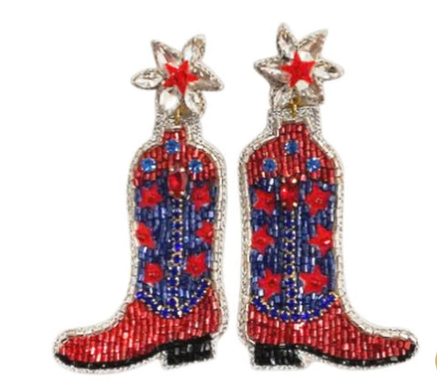 Cowgirl Boot Earrings - Blue and Red