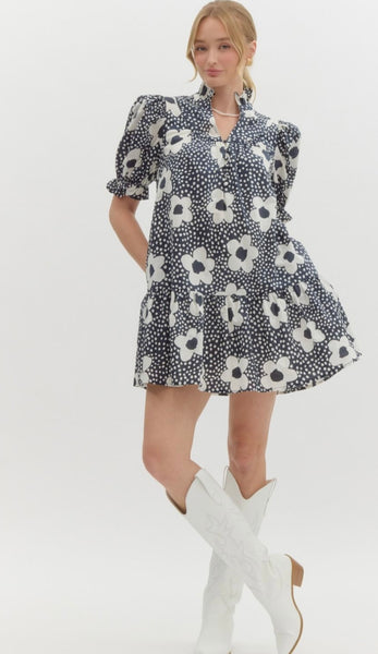 Echezeaux Dr Floral Dress - Navy