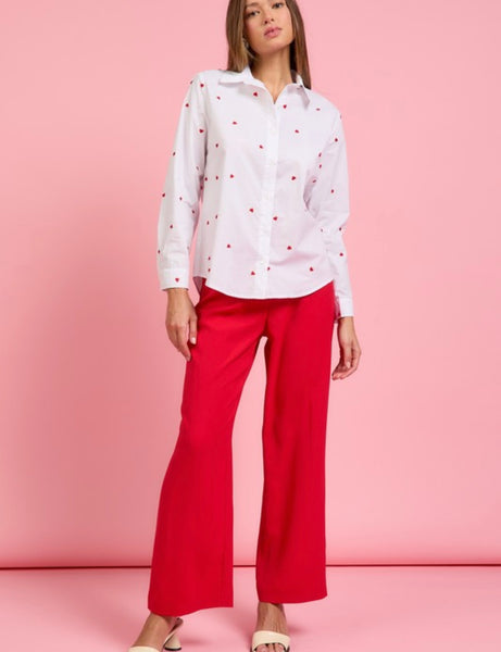 Clevner Dr Heart Embroidered Button Down Top