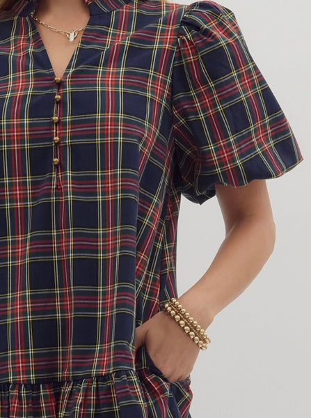 Genesis Plaid Mini Dress - Navy