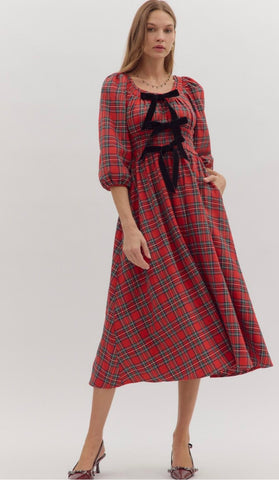 Iris Midi Bow Dress - Red