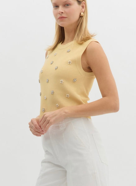 Fort Macomb Rd Embellished Top - Yellow