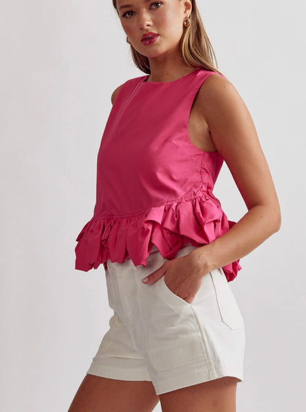 Founders Ct Bubble Hem Top - Fuchsia