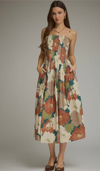 Shane Floral Midi Dress - Teal