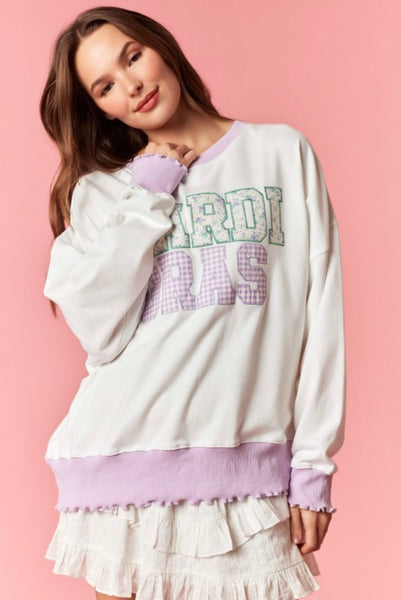 Mardi Gras Patch Embroidered Sweatshirt