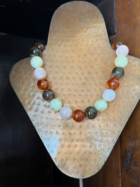 Celestine Beaded Necklace - Brown & Cream Mix