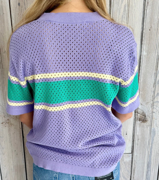 Mardi Gras Pastel Loose Knit Stripe Jersey Top