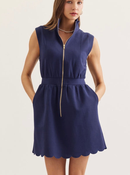Rosalie Scallop Mini Dress - Navy