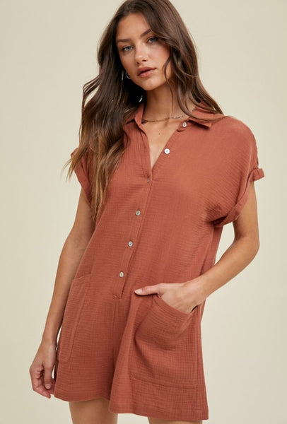 Alice Button Up Romper - Burl Wool